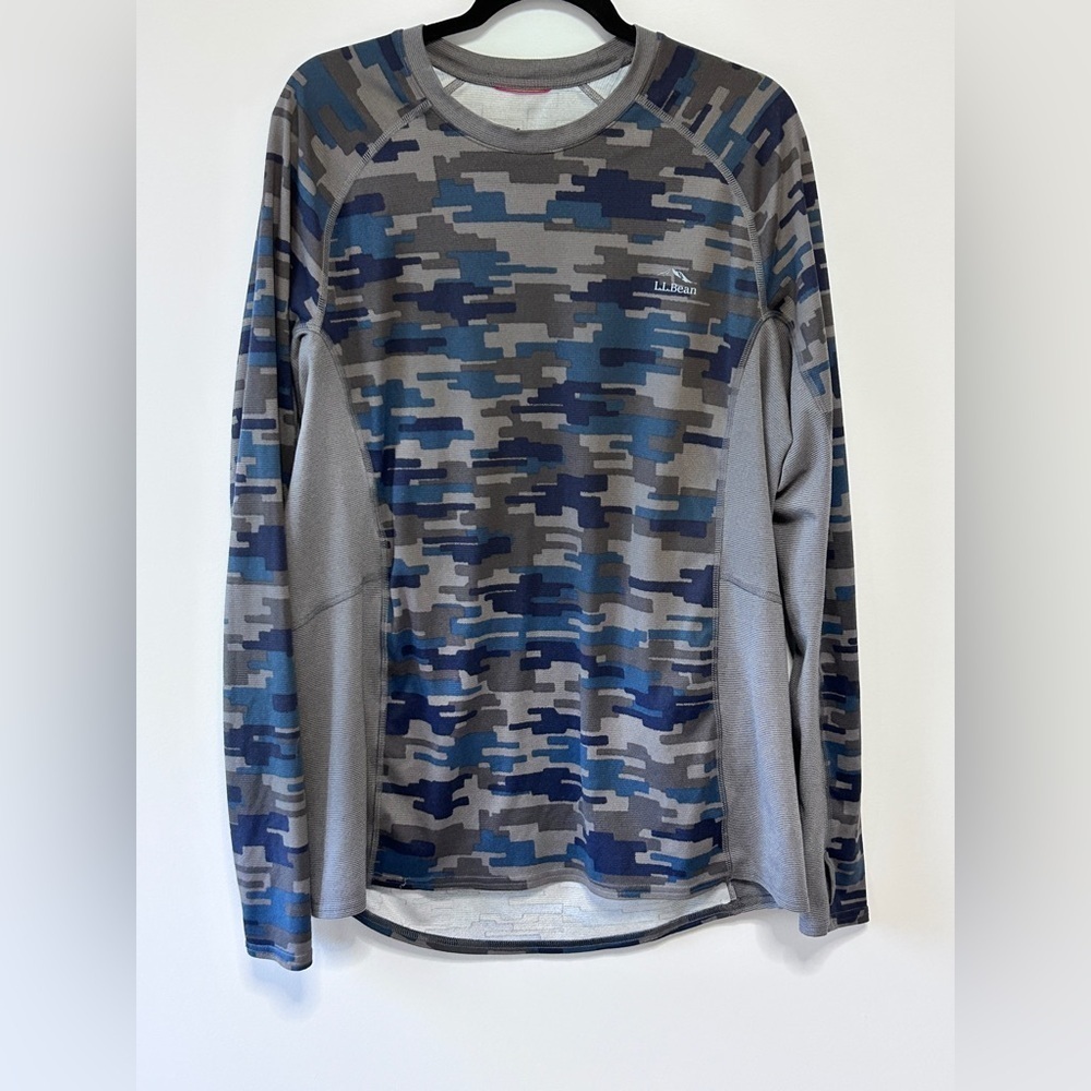 LL Bean LS Men's XL Tall Henley Shirt Digital Camouflage Blue Gray